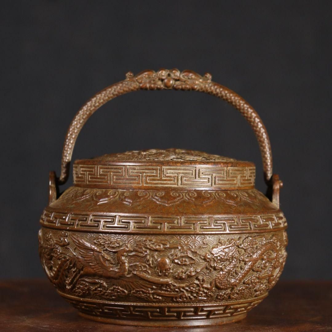 銅製 龍鳳暖手炉 香炉 室内檀香炉 香道具 装飾品 工芸品 置物 - メルカリ