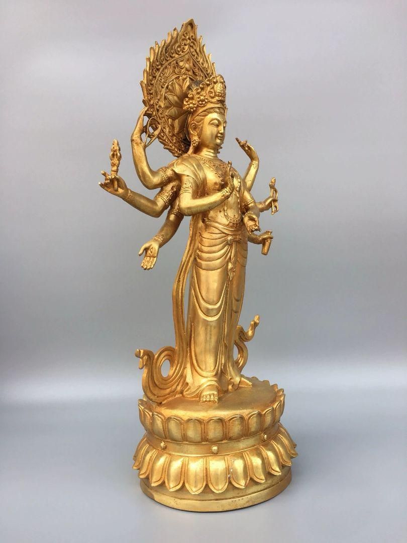 古銅鎏金八臂観音立像 伝世品仏像 仏教美術 ウブ品 入手困難骨董WWST035 古銅鎏金八臂観音立像 伝世品仏像 仏教美術 ウブ品 入手困難骨董
