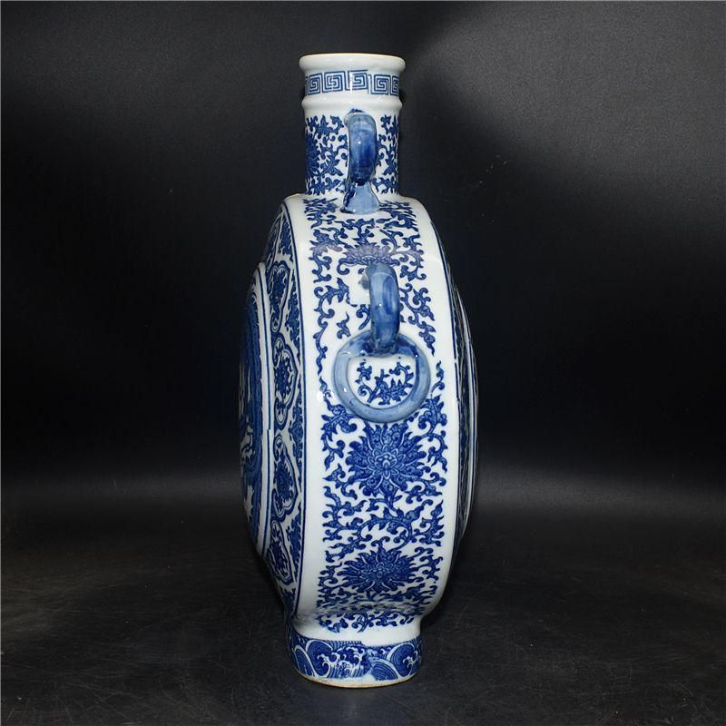 清乾隆青花開窓龍鳳呈祥福寿抱月瓶 景徳鎮 陶磁器 装飾品 現代工芸品