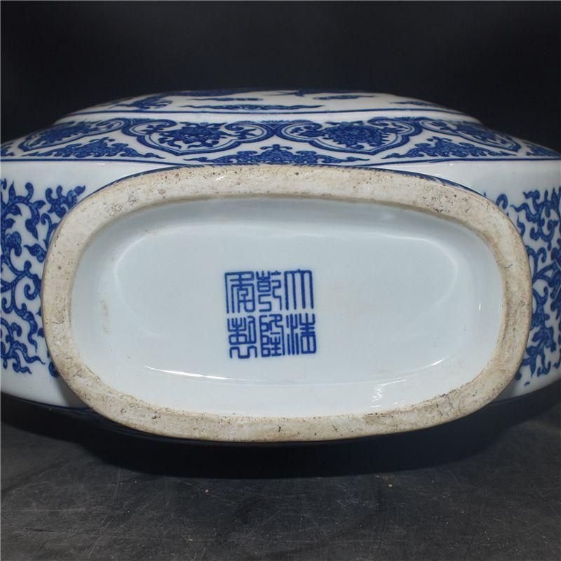 清乾隆青花開窓龍鳳呈祥福寿抱月瓶 景徳鎮 陶磁器 装飾品 現代工芸品