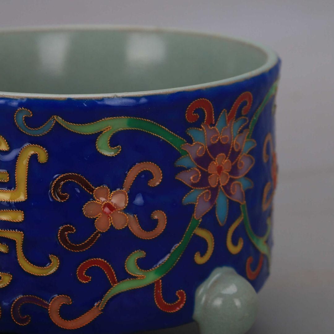 汝窯絞糸琺瑯彩寿字纏枝蓮三足玄紋香炉 景徳鎮 装飾品 現代工芸品 美術品 置物 汝窯絞糸琺瑯彩寿字纏枝蓮三足玄紋香炉 景徳鎮 装飾品 現代工芸品 美術
