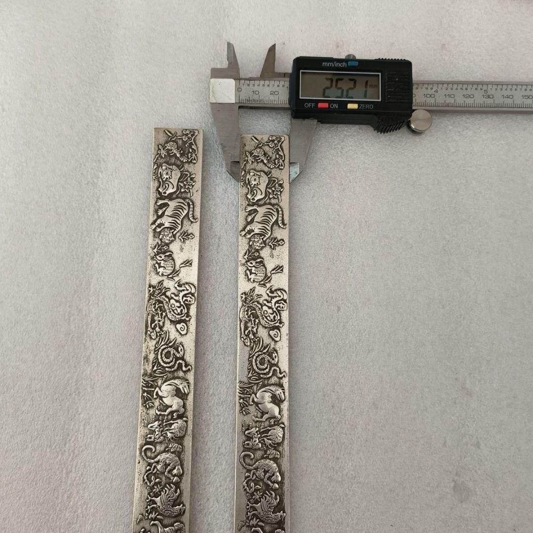 銅 細工 十二支鎮尺 鎮紙 圧尺 文房四宝 書道具 文房具 工芸品美術品