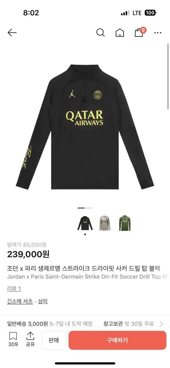 ナイキ ジョーダン パリ・サンジェルマン ブラック 長袖 ドリルトップ