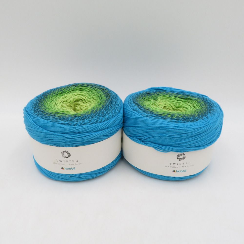 毛糸 hobbii TWISTER 42番色 2玉 250g玉 Oeko-Tex認証 ブルー×グリーン グラデーション 未使用品