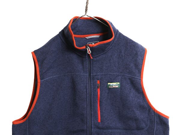 エルエルビーン セーター フリース ベスト メンズ XL 古着 アウトドア 重ね着 前開き フルジップ ハイネック ワンポイント 大きいサイズ 紺 お得なクーポン配布中!】 エルエルビーン セーター フリース ベスト