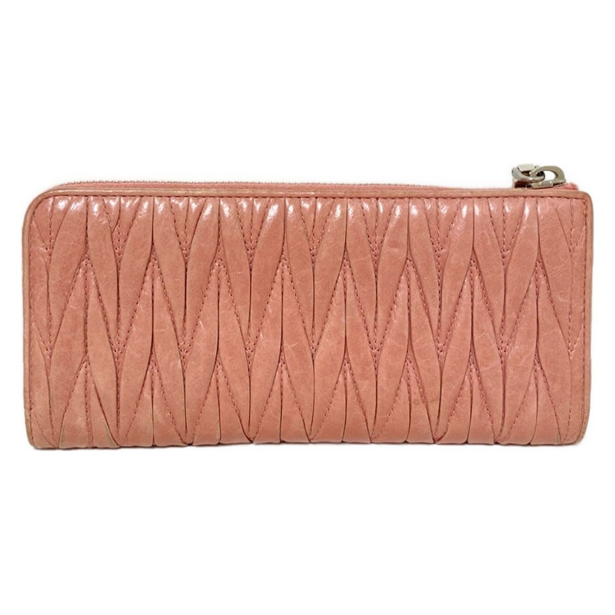 ミュウミュウ L字ファスナー長財布 5M1183 ピンク やぎ革 MIUMIU