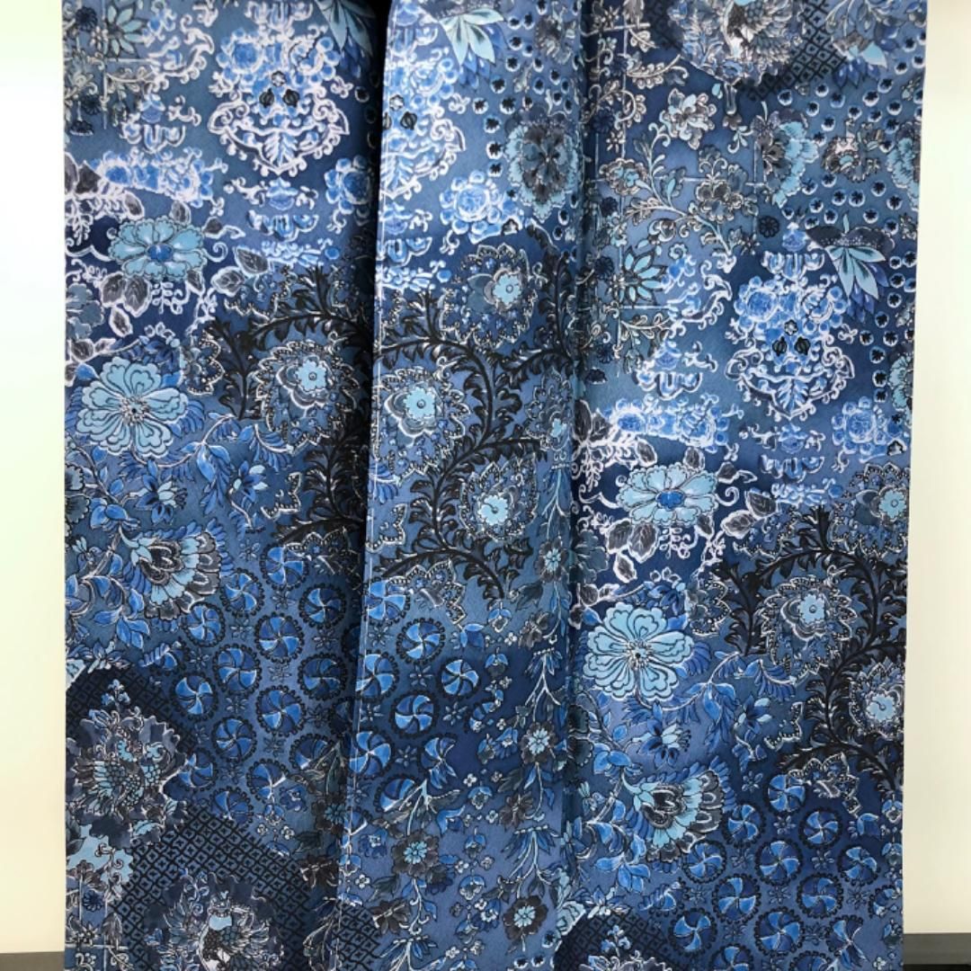 たけまま 江戸本藍染 小林文次郎 抽象的な花唐草 小紋 端布証紙