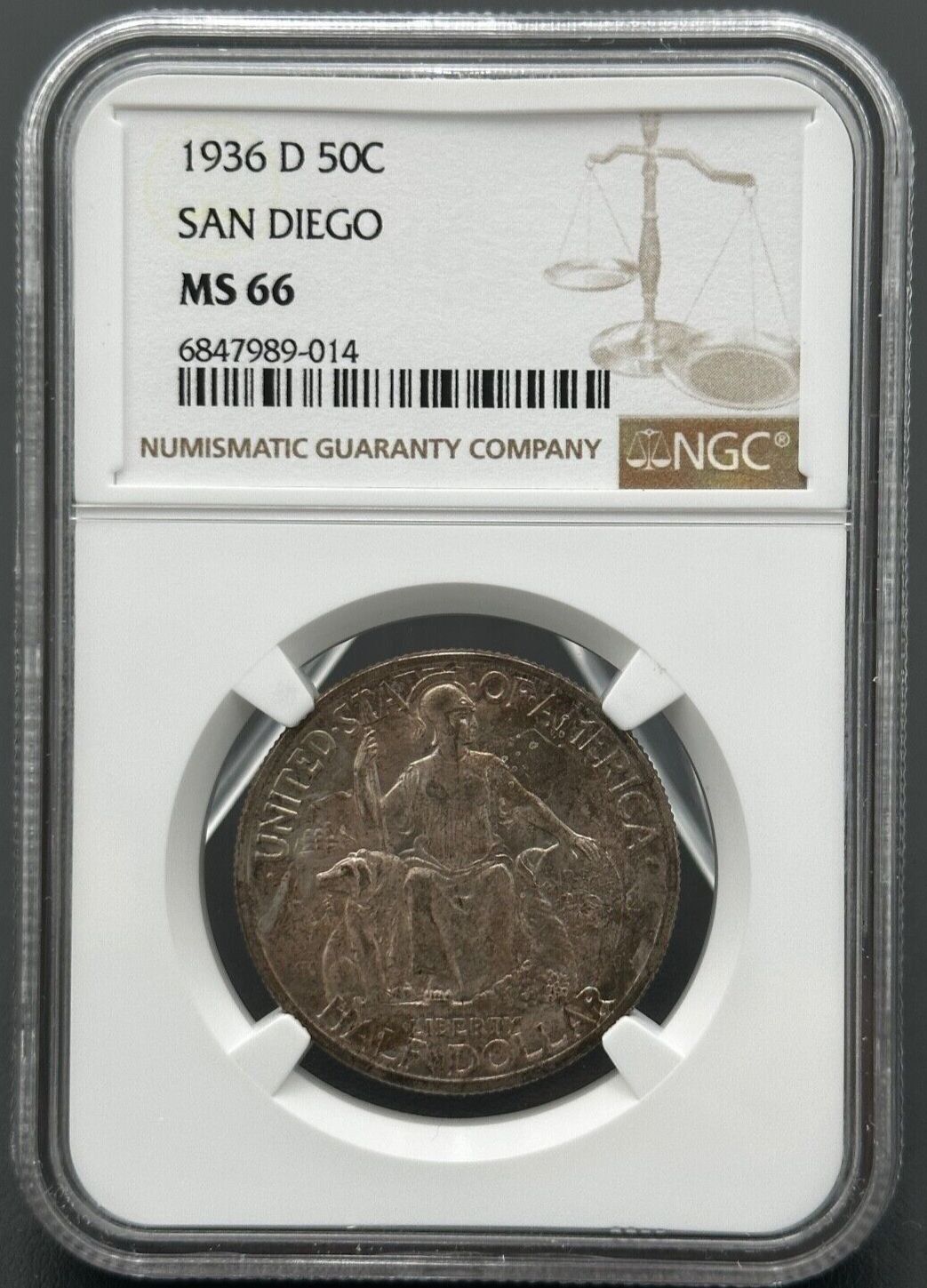 1936年 D サンディエゴ記念 90% 銀 ハーフドル NGC MS66 デンバー発行