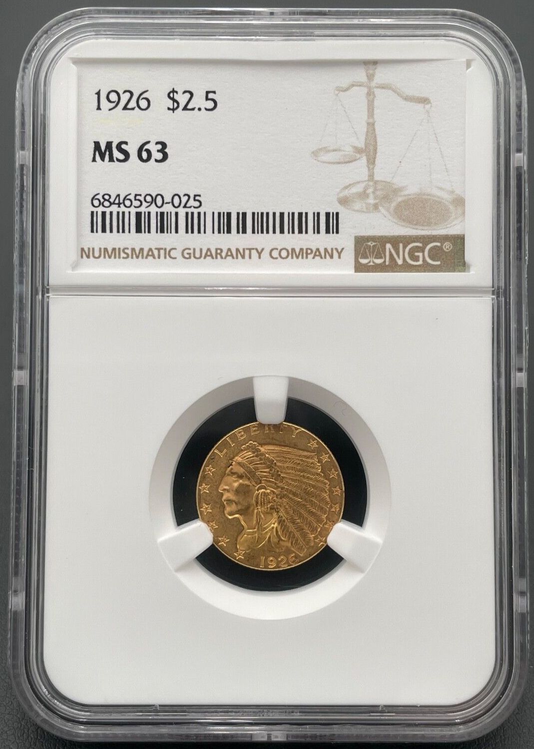 1926年 P $2.5 金インディアンヘッドクォーターイーグル NGC MS63