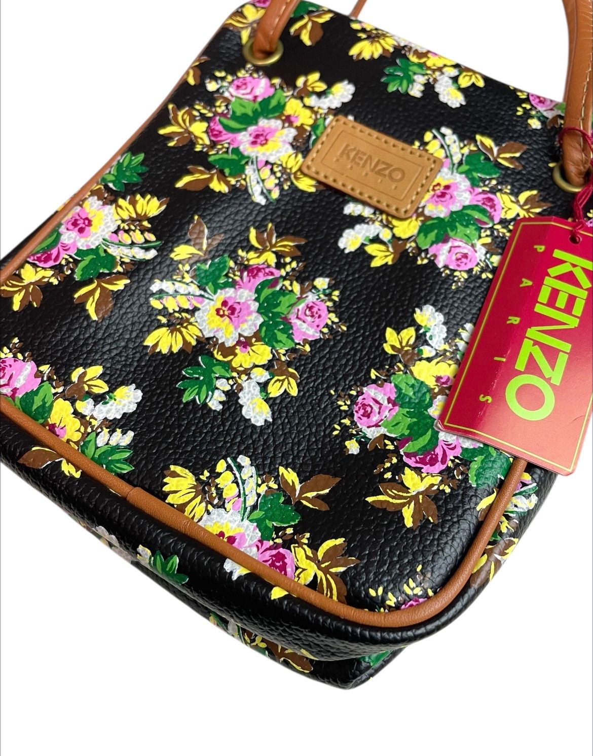 未使用品 ケンゾー KENZO 手提げポーチバッグ 花柄 ブラック - メルカリ
