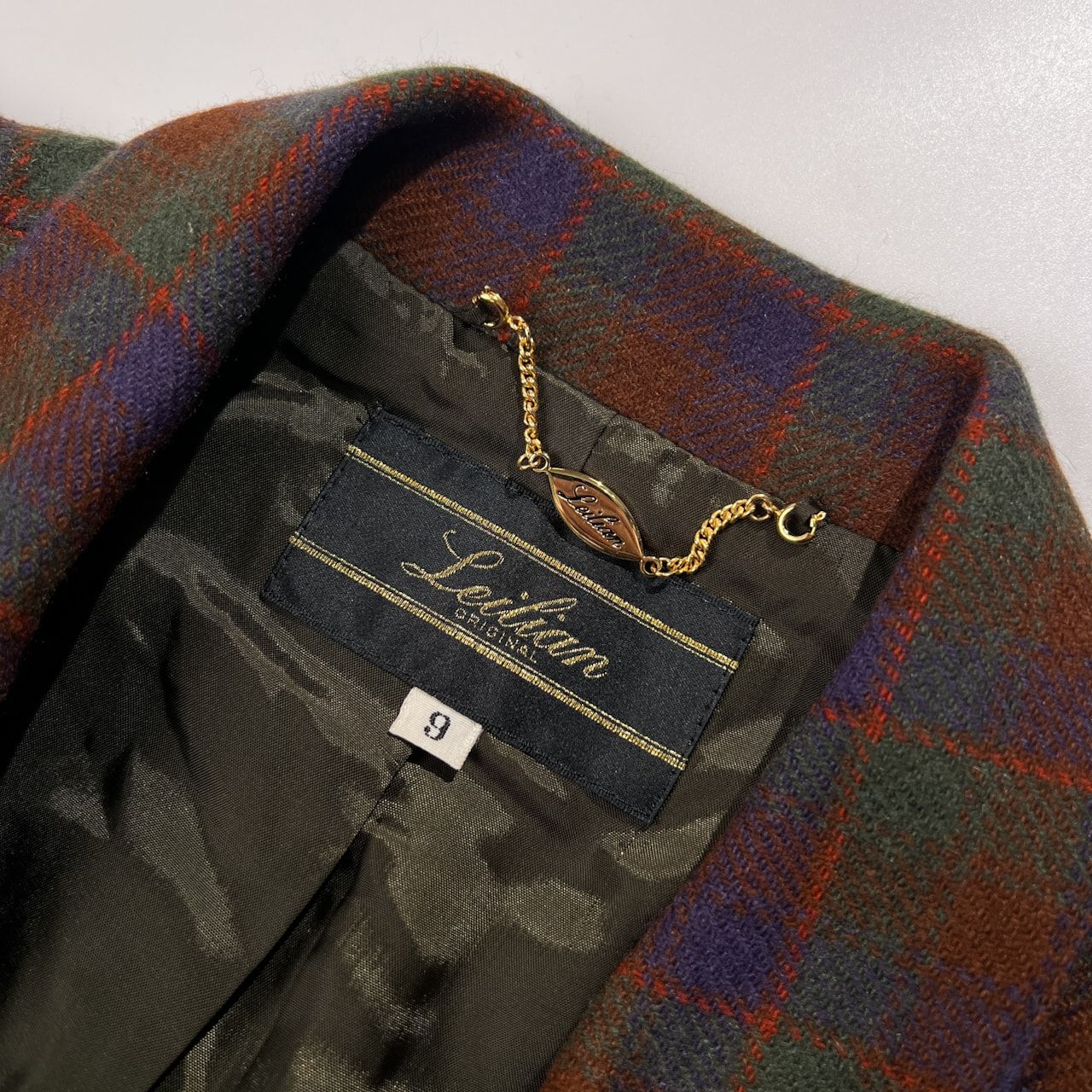 カシミヤ100% Leilian レリアン マルチ チェック柄 ダブル テーラード