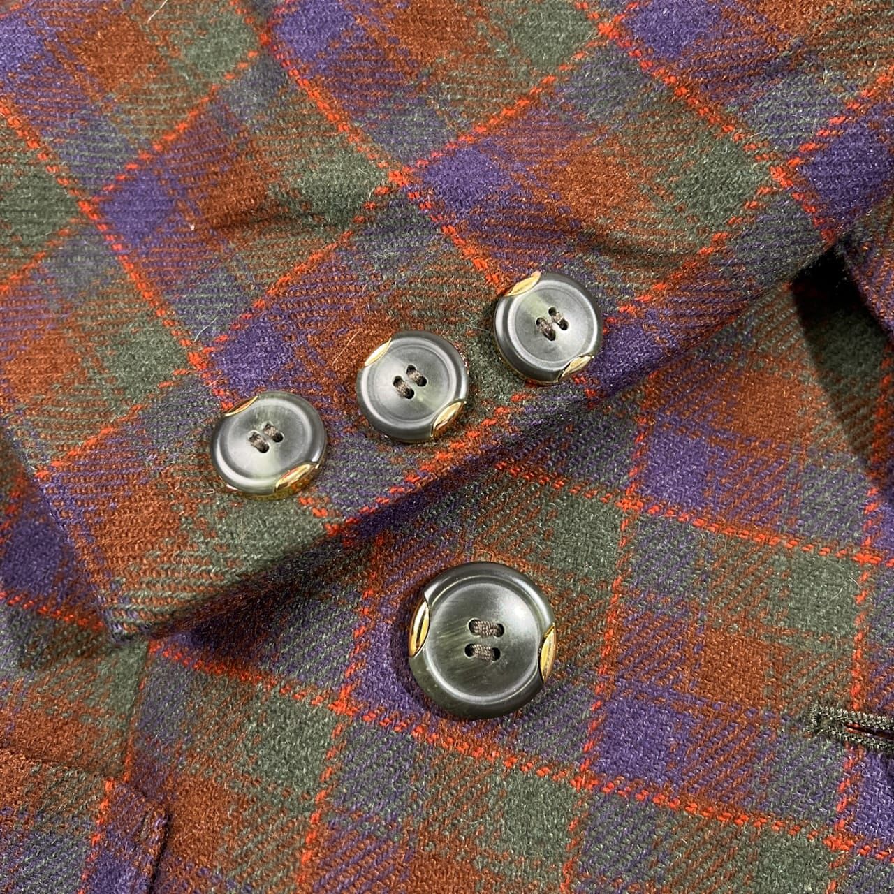 カシミヤ100% Leilian レリアン マルチ チェック柄 ダブル テーラード