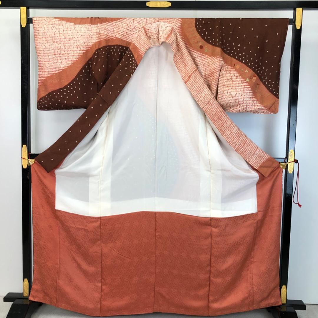 訪問着 豪華花柄絞り 鳥 金通しに地模様 岩井茶色 しつけ糸 K-3436 訪問着 絞り柄 刺繍 花模様 溜色 しつけ糸 ますいわ屋 K-5510 - メルカリ