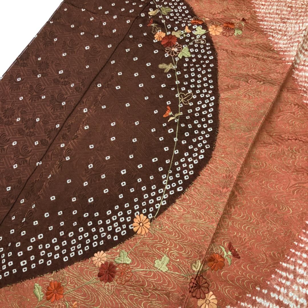 訪問着 絞り柄 刺繍 花模様 溜色 しつけ糸 ますいわ屋 K-5510 - メルカリ