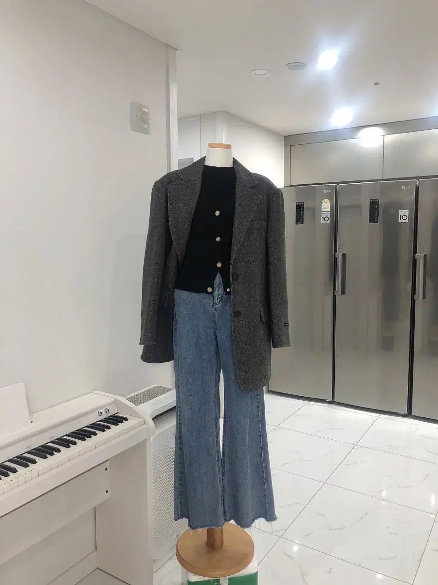 ほぼ新品)ハンドメイド ヘリンボーン ウール コート (free)55 66半