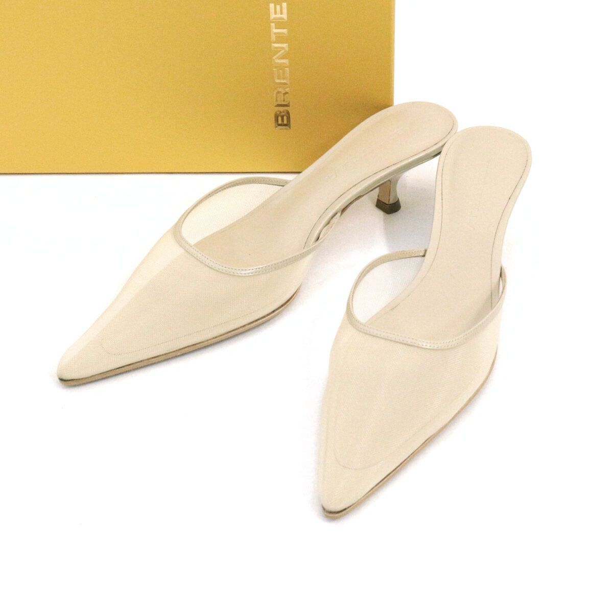 [新品]Brentella ベージュ メッシュ　オープントゥ ミュール 新品]Brentella ベージュ メッシュオープントゥ ミュール