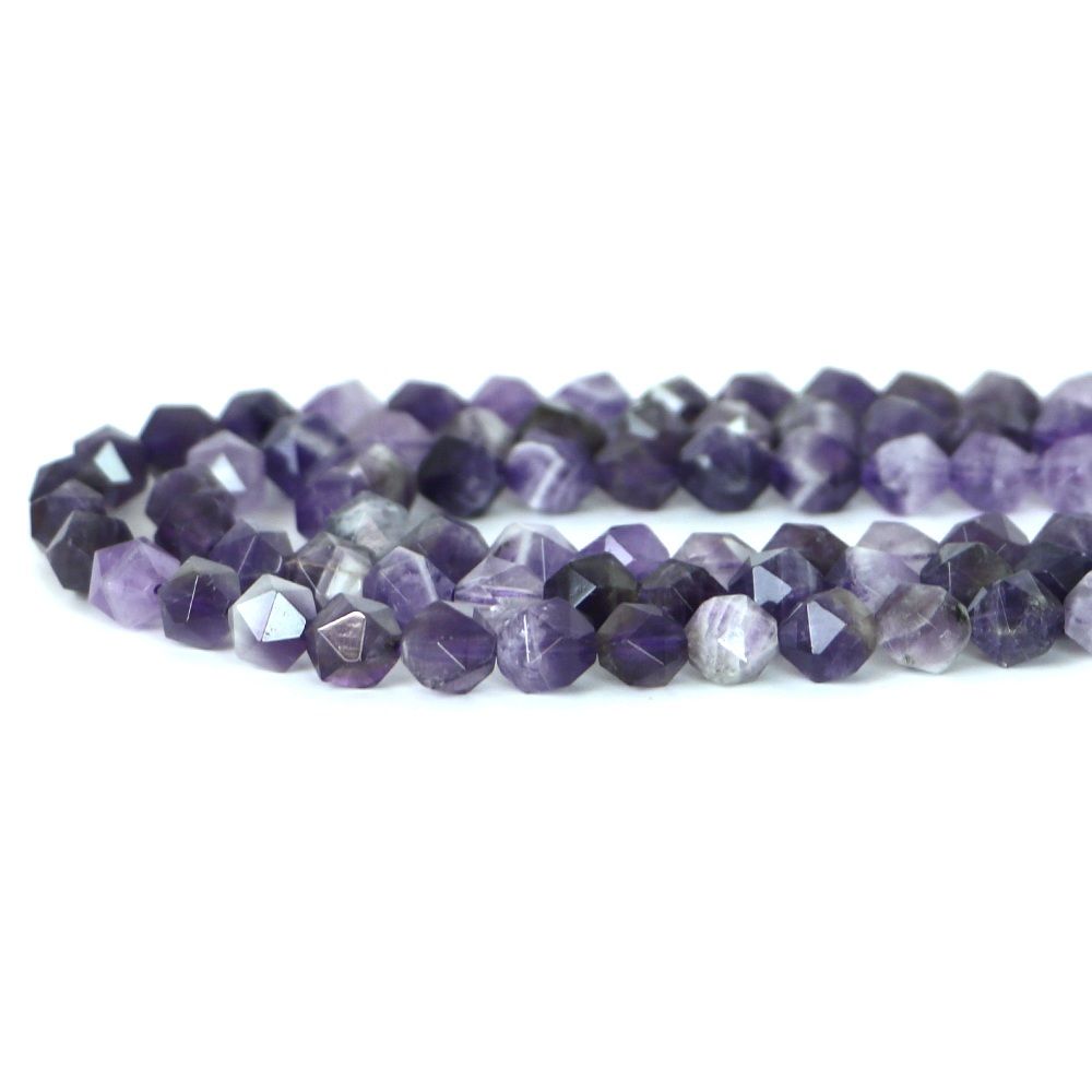 シェブロンアメジスト（ドッグティース）【ダイヤカット】8mm 数珠