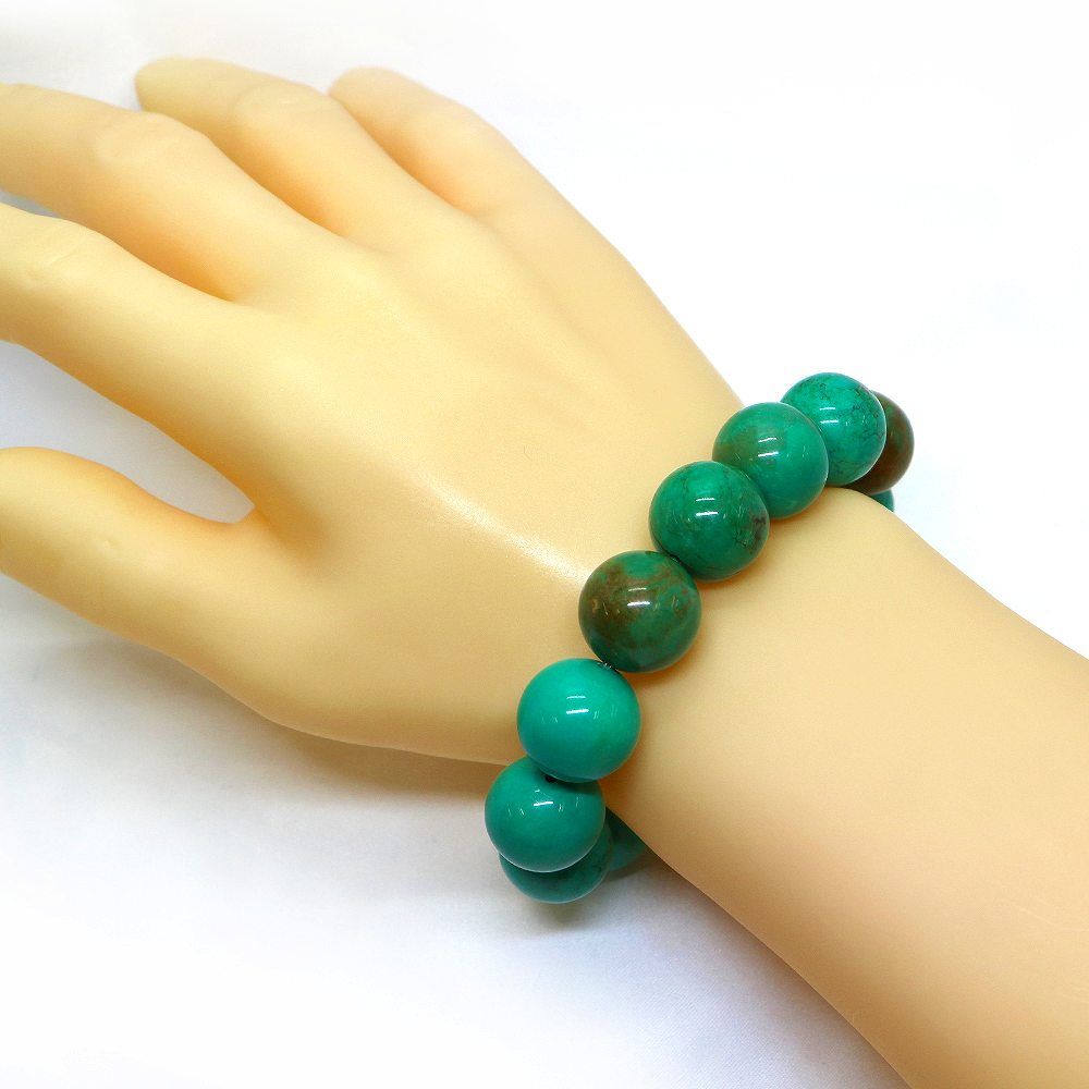 ハウライト マグネサイト ターコイズ(染め グリーン)【丸玉】16mm 数珠