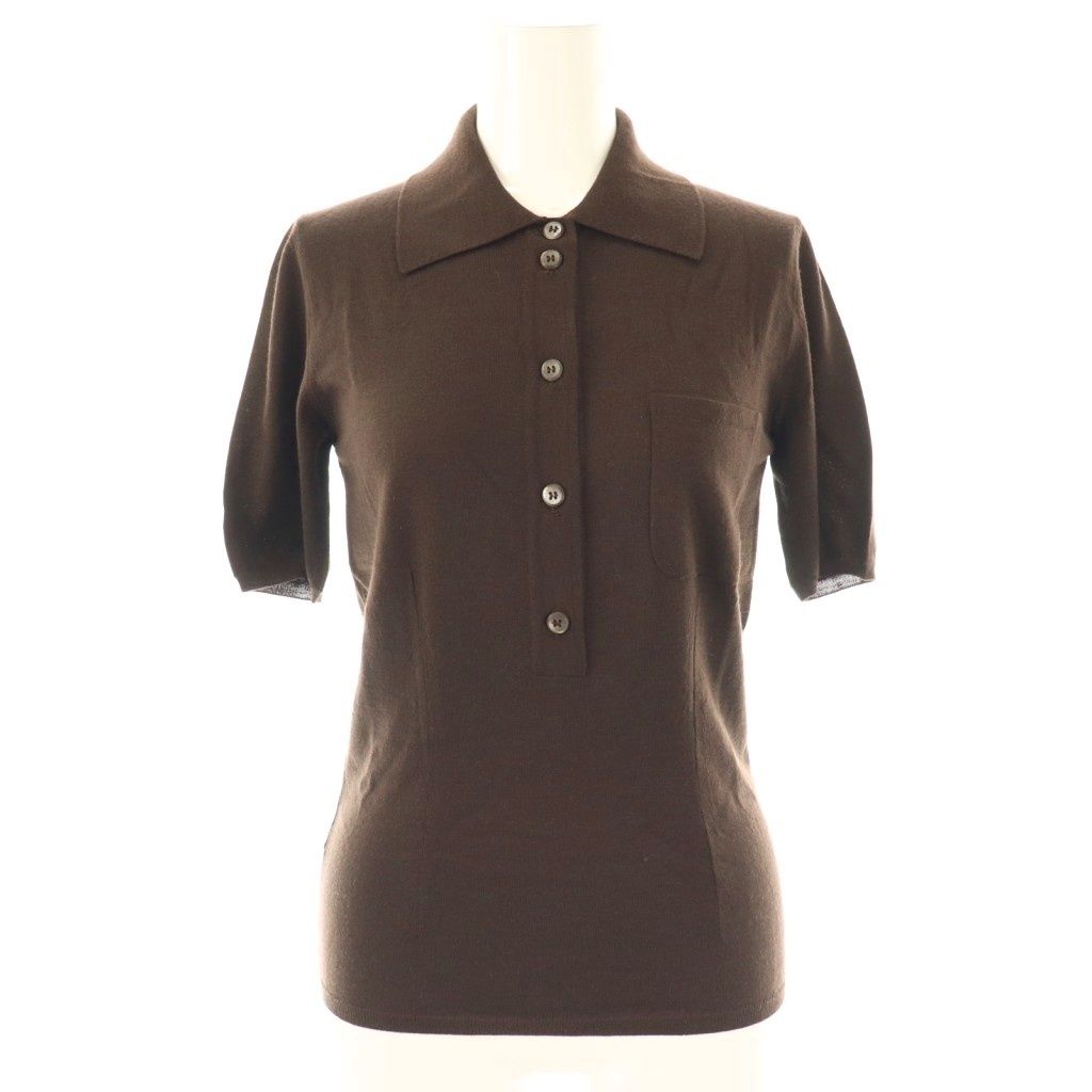 プラダ PRADA カシミヤシルク混ウールニットポロシャツ 半袖 38 ダーク
