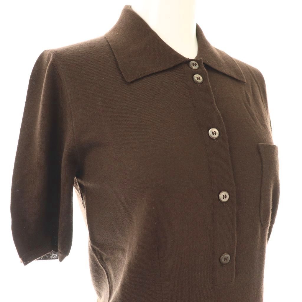 PRADA 38 ニット ポロシャツ 半袖 70%カシミヤ 30%シルク プラダ PRADA カシミヤシルク混ウールニットポロシャツ 半袖 38 ダーク