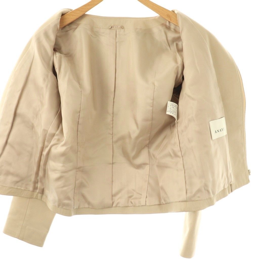 【新品】ANAYI 本革　ラムレザー　ノーカラージャケット　ライトベージュ　36 アナイ ANAYI ラムレザーノーカラージャケット 総裏地 36 ベージュ /DO