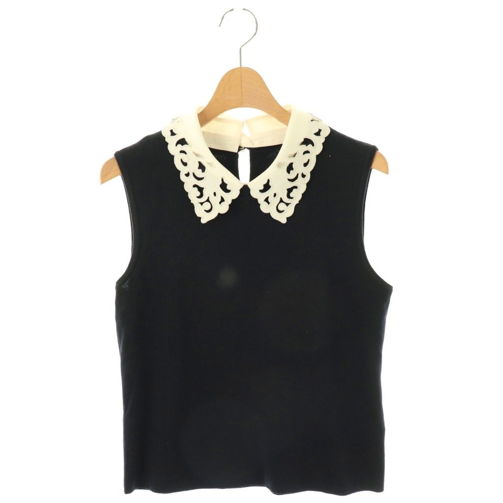 新品同様★FOXEY/フォクシー トップス白衿 40 ブラック フォクシー FOXEY Viola Top トップス カットソー ノースリーブ 40