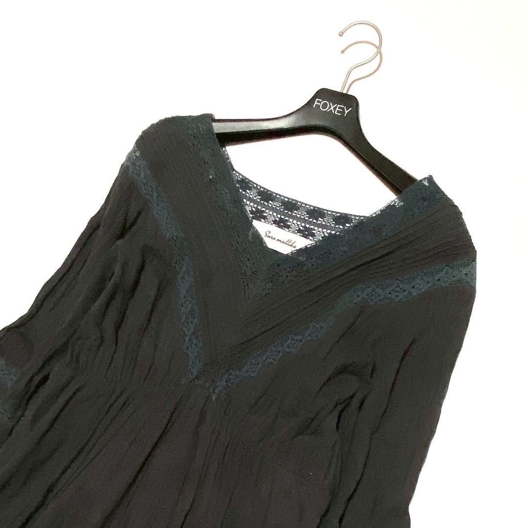 美品 Sara mallika サラマリカ レース ロングワンピース レース 刺繍 V