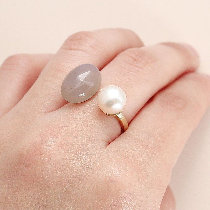 6月誕生石】 グレーオニキス × 淡水ボタンパール 約14mm 8mm