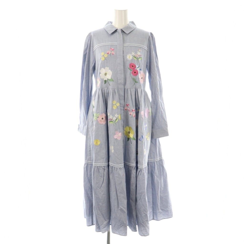 チェスティ Chesty フラワーバード刺繍シャツワンピース 1 ブルー