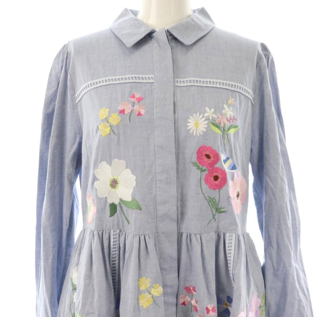 チェスティ Chesty フラワーバード刺繍シャツワンピース 1 ブルー