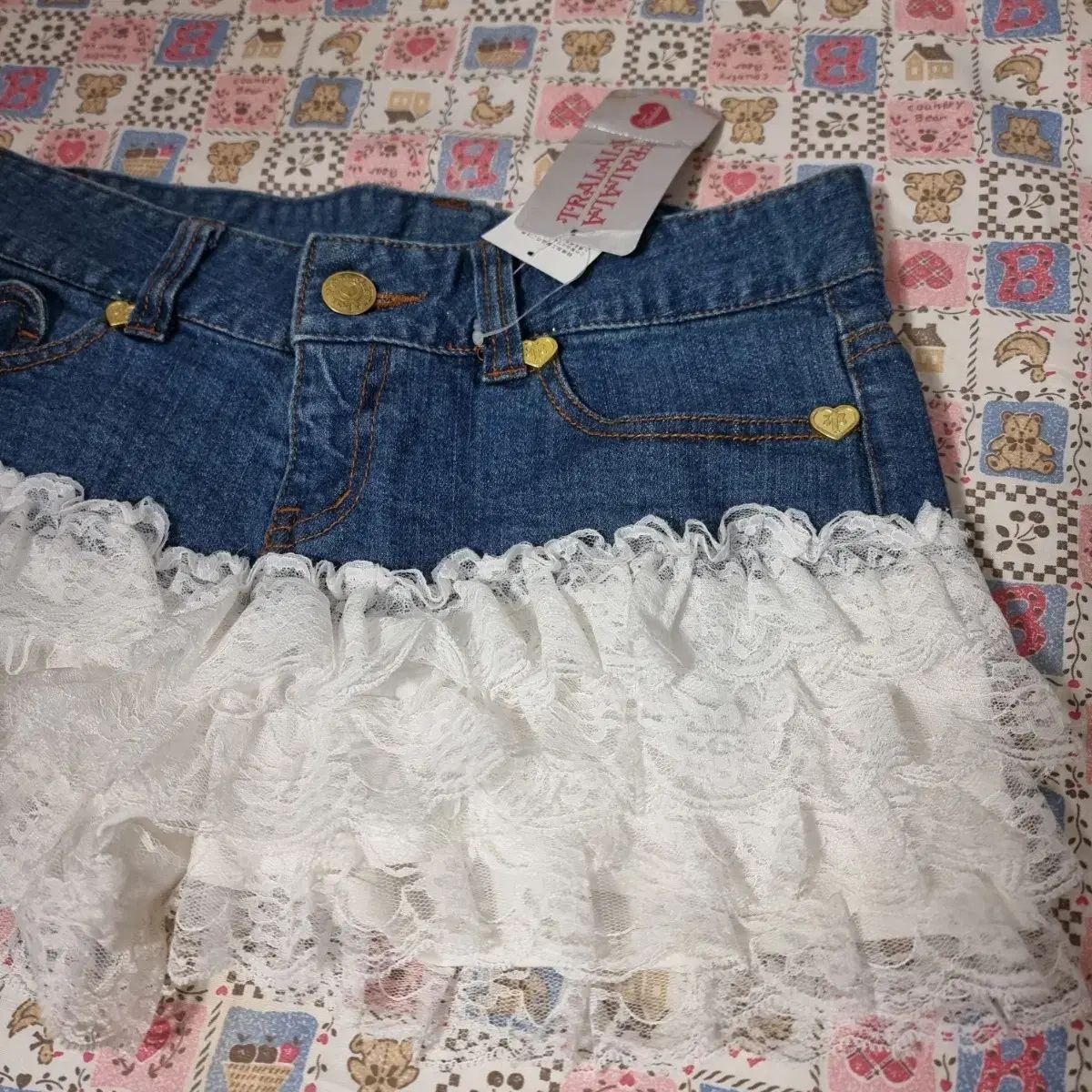 トラララ(TRALALA) レースフリル デニム キュロットパンツ - メルカリ