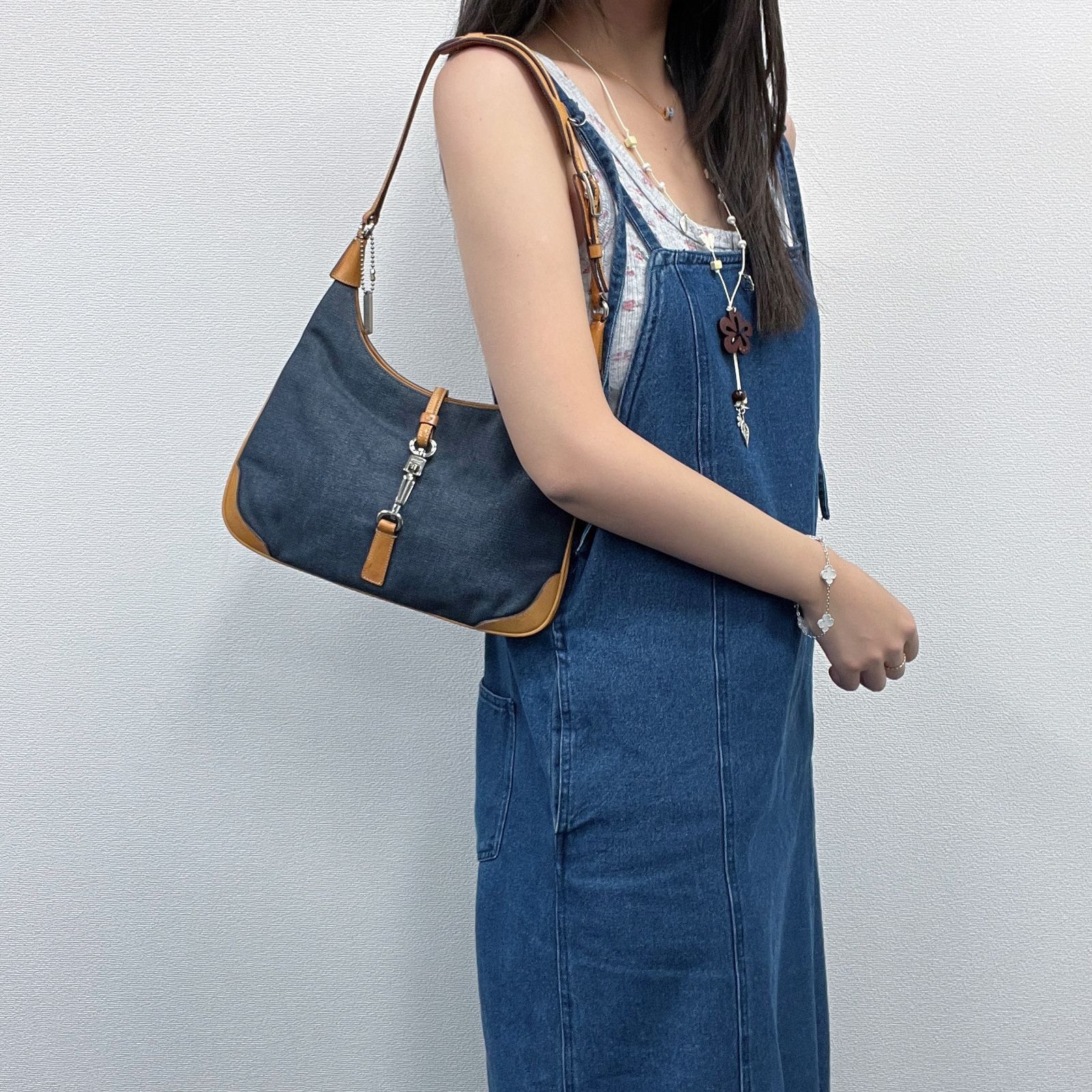 中古】COACH コーチ ショルダーバッグ 肩掛け ネイビー デニム 