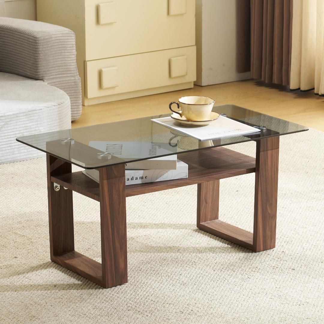 ガラステーブル ローテーブル コーヒーテーブル 幅80x奥40x高さ38.5cm