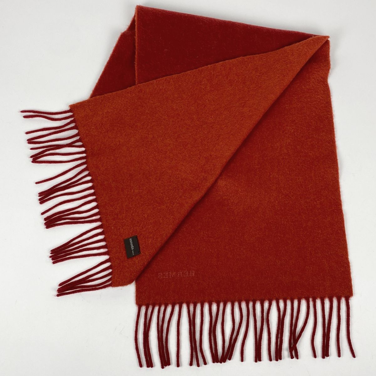 エルメス HERMES ロゴ マフラー フリンジ マフラー カシミヤ レッド