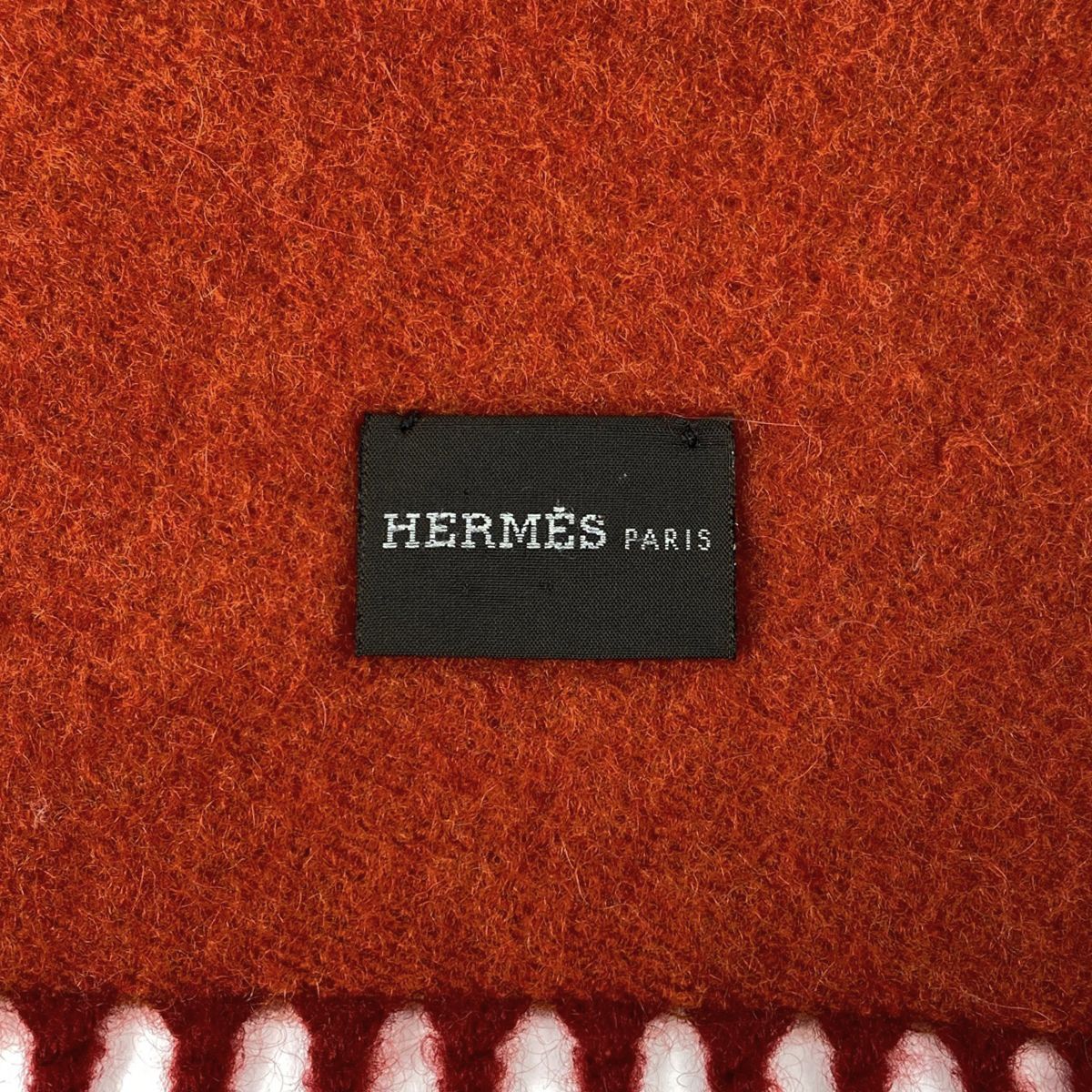 エルメス HERMES ロゴ マフラー フリンジ マフラー カシミヤ レッド