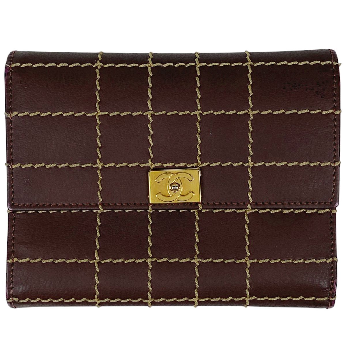 シャネル CHANEL ココマーク 長財布 ワイルドステッチ CC 三つ折り財布