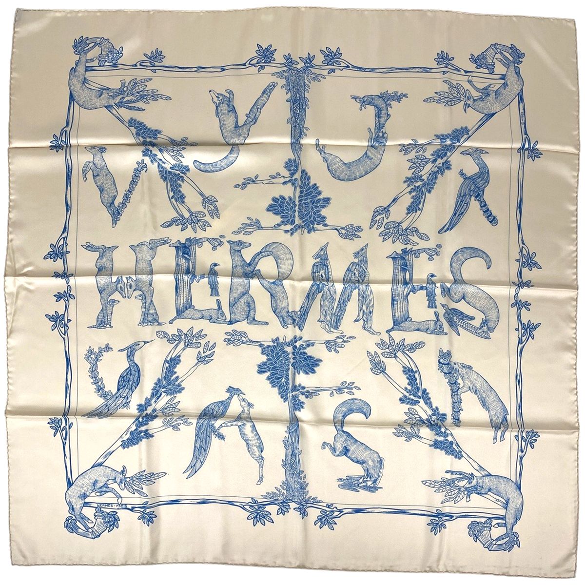 エルメス HERMES カレ90 アニマル柄 森の動物 アルファベット スカーフ