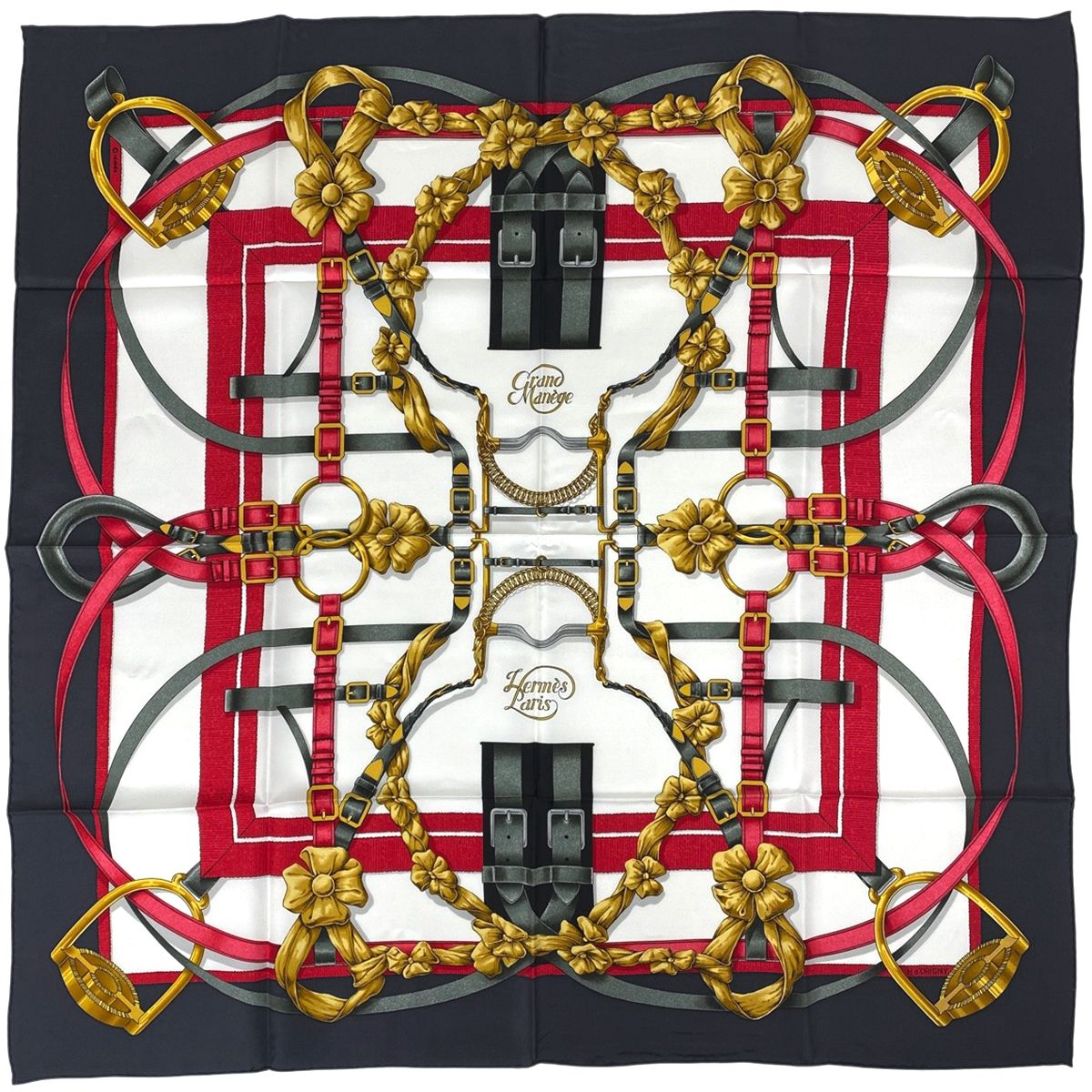 エルメス HERMES カレ 90 Grand Manege 大調教術 馬具 リボン スカーフ