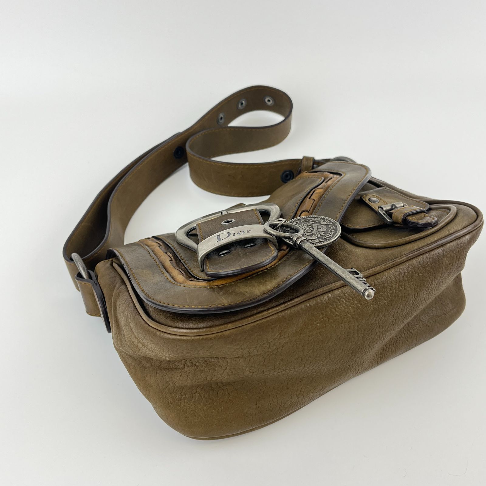 クリスチャンディオール　ガウチョ　バッグ　カーキ　レザー　状態良　ガリアーノ クリスチャンディオール ガウチョ バッグ カーキ レザー 状態良