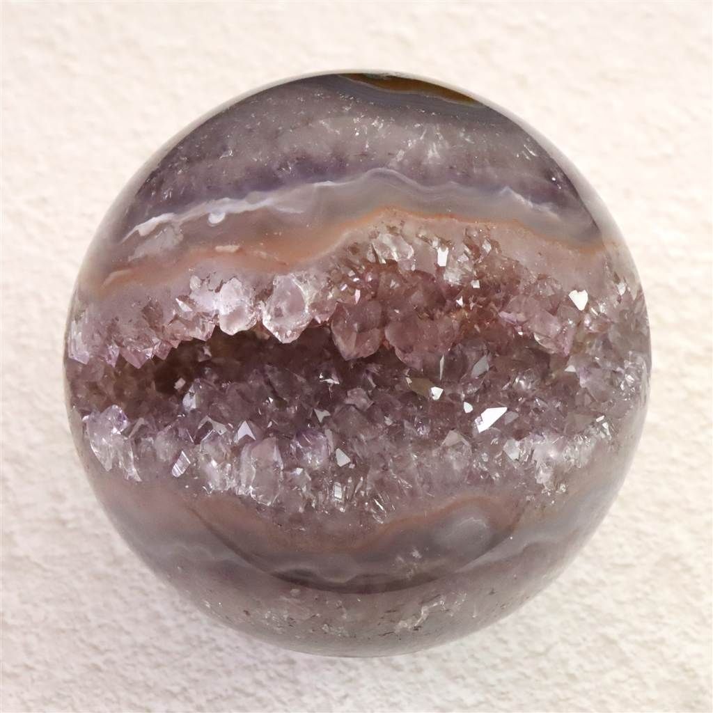ブラジル産 アメジスト 77mmスフィア 丸玉 笑口 台付 540g 【榎本通商