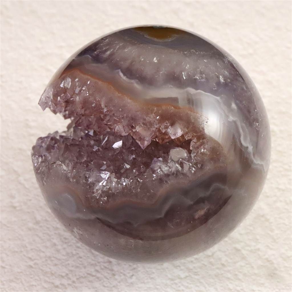 ブラジル産 アメジスト 77mmスフィア 丸玉 笑口 台付 540g 【榎本通商