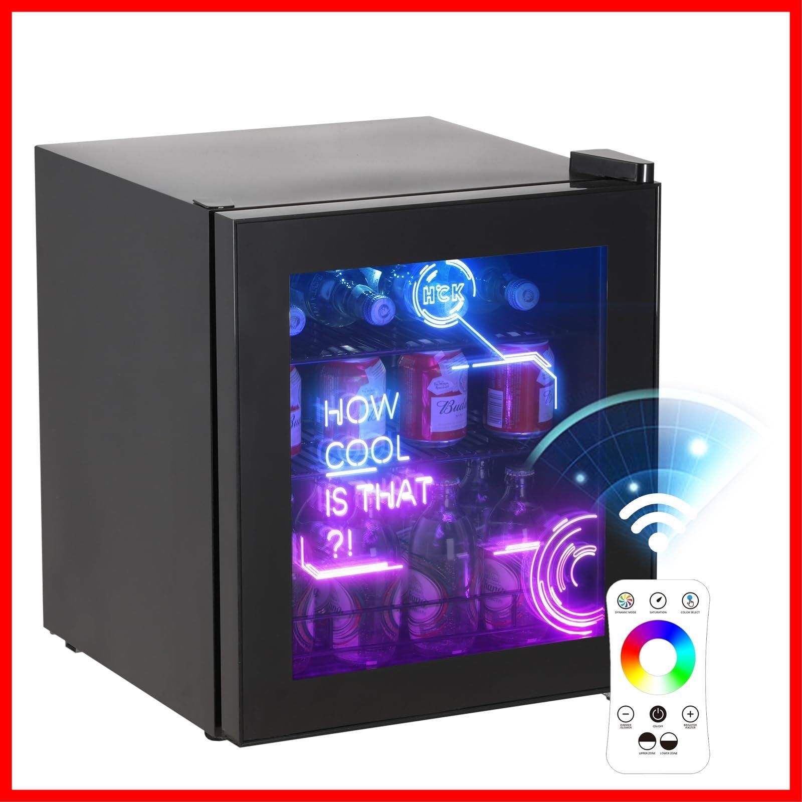 人気商品】HCK ゲーミング冷蔵庫 44L ドリンク用 RGB LEDネオン 透明