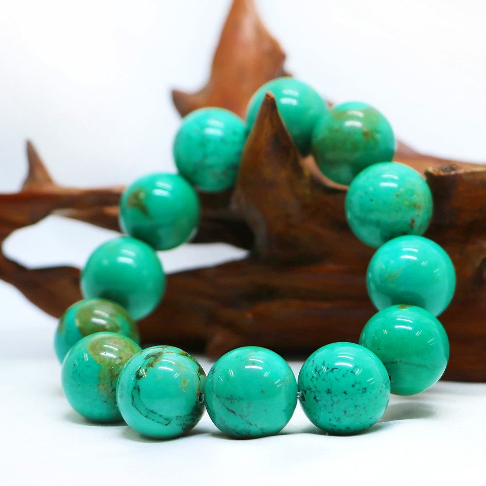 超極希少品 天然 ハウライト (マグネサイトではない) ブレスレット 21mm玉 ハウライト マグネサイト ターコイズ(染め グリーン)【丸玉】18mm 数珠