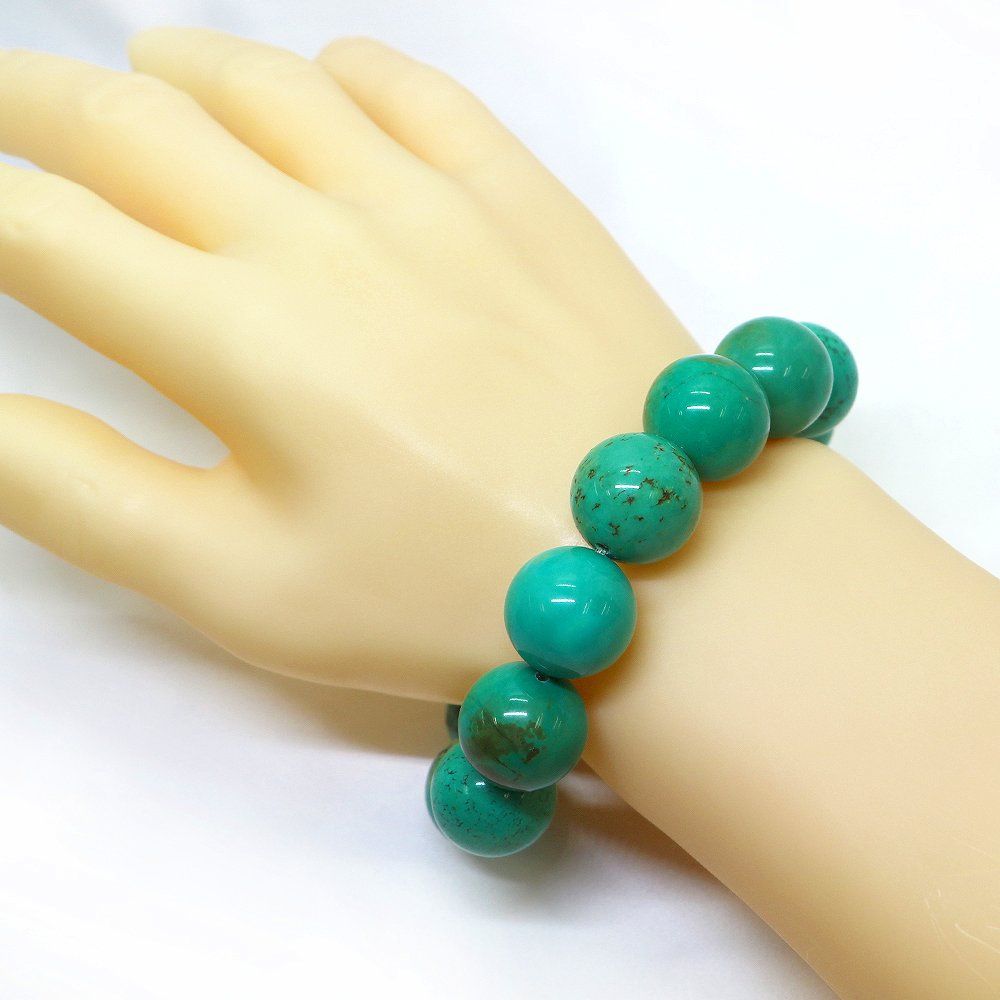ハウライト マグネサイト ターコイズ(染め グリーン)【丸玉】18mm 数珠