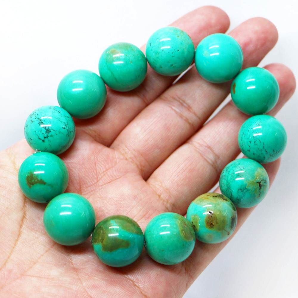 ハウライト マグネサイト ターコイズ(染め グリーン)【丸玉】18mm 数珠