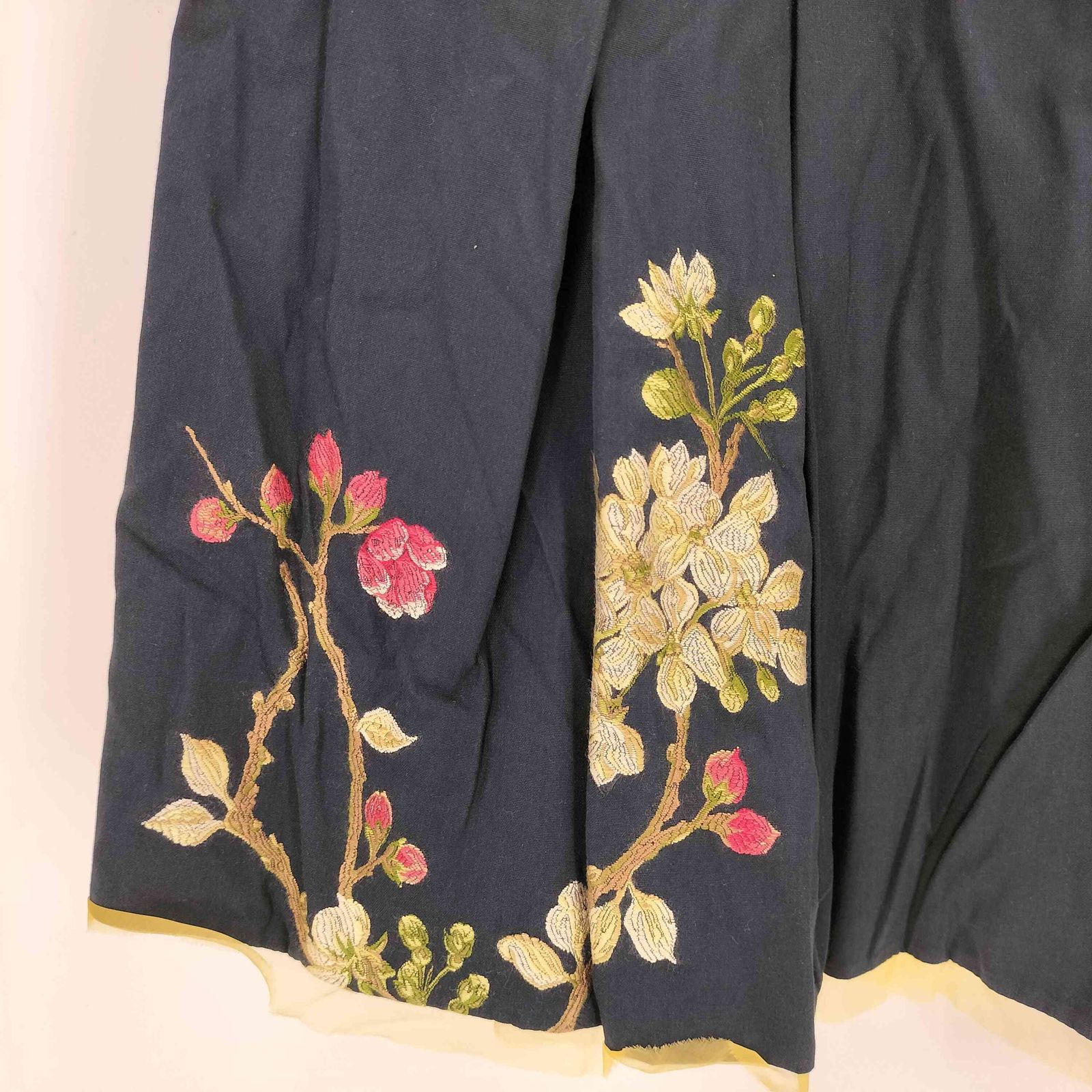 ケンゾー KENZO レーヨンコットン刺繍デザイン花柄プリーツスカート