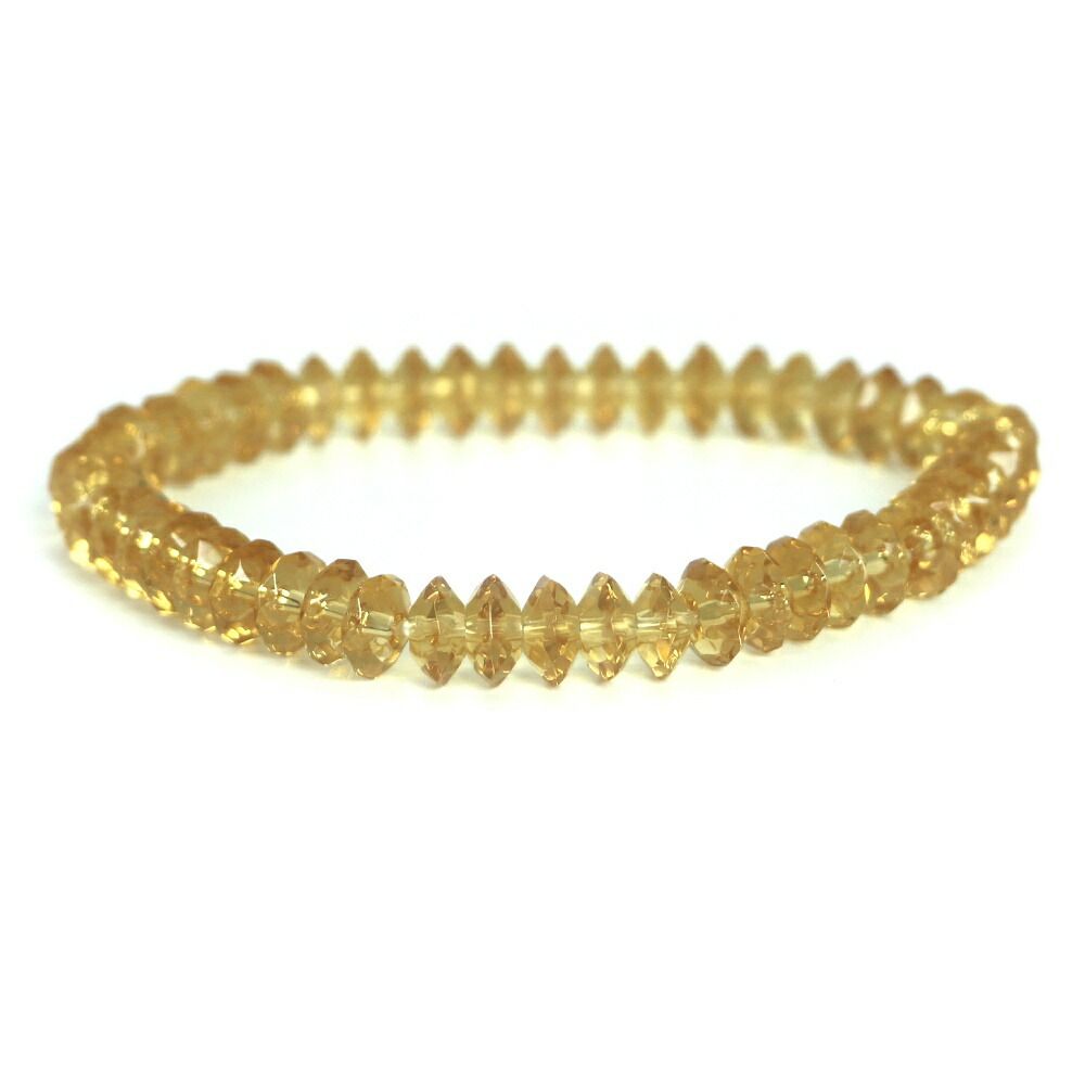 イエロークォーツ（合成水晶）【ボタンカット】4×8mm 数珠 天然石 ブレスレット パワーストーン ブレス お守り 選べるサイズ
