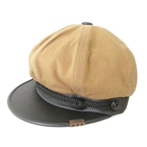 neighborhoodブラウン キャスケット コットン・レザー ネイバーフッド NEIGHBORHOOD キャスケット 帽子 レザー 無地 USA製 XL