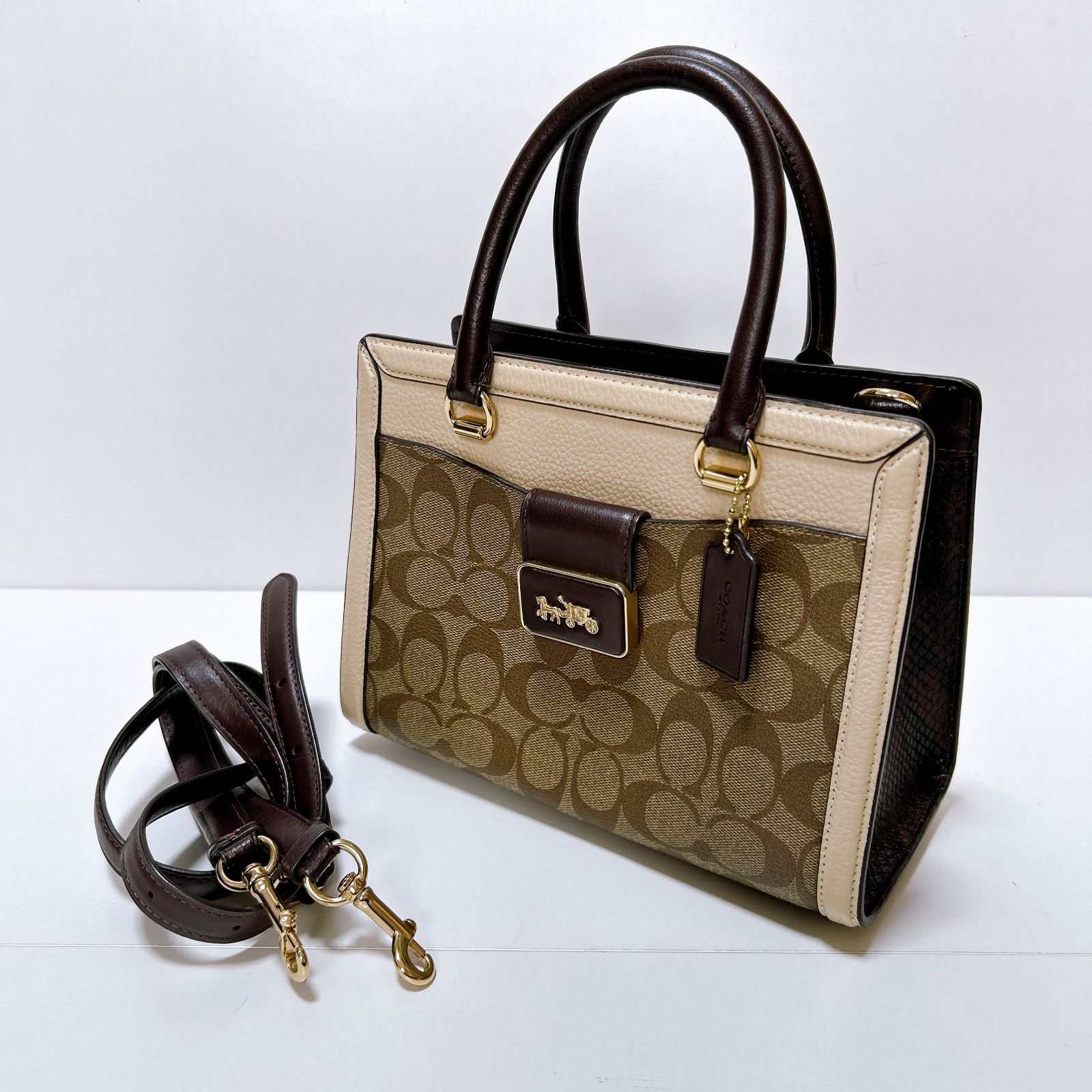 レディース COACH グレースバッグ 茶 ブラウン ミニボストン 革 レザー 