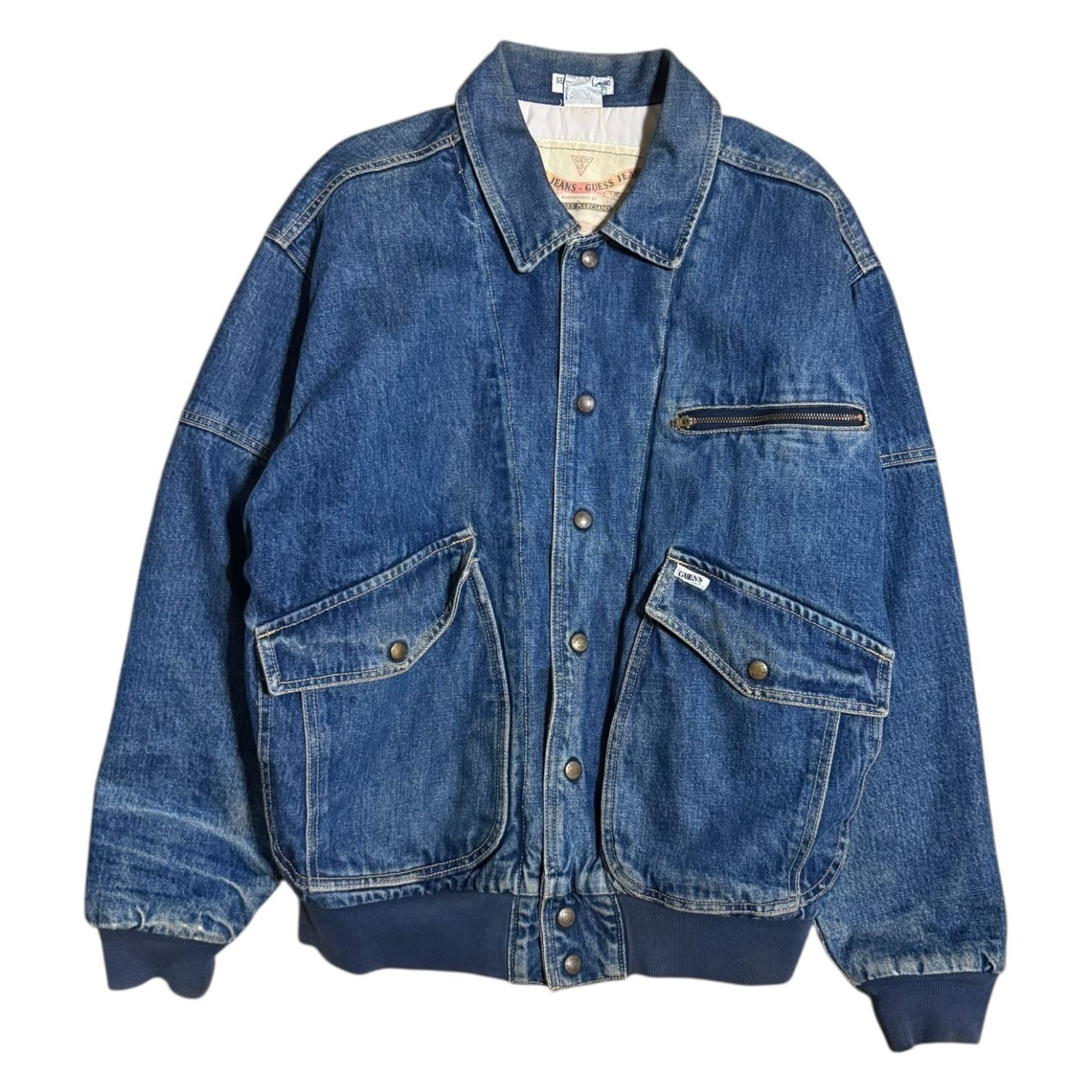 人気・良シルエット》GUESS JEANS デニム ボンバージャケット 古着